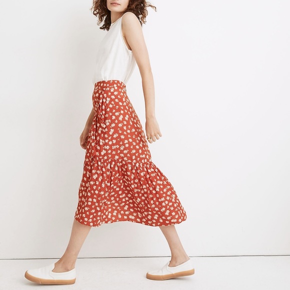 Madewell Ruffle-Wrap Midi Skirt in Happy Hibiscus - Picture 3 of 12